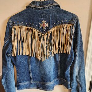 Denim jean jacket with fringe
